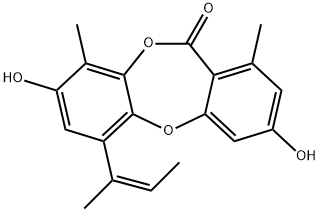 3,8-Dihydroxy-1,9-dimethyl-6-[(Z)-1-methyl-1-propenyl]-11H-dibenzo[b,e][1,4]dioxepin-11-one Struktur