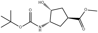 (1S,3S,4R)-N-BOC-3-アミノ-4-ヒドロキシシクロペンタンカルボン酸メチル 化學構造式