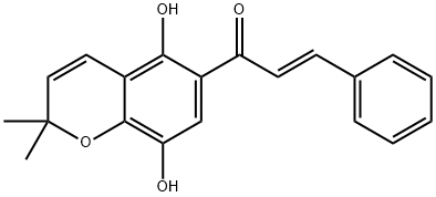 (E)-1-(5,8-Dihydroxy-2,2-dimethyl-2H-1-benzopyran-6-yl)-3-phenyl-2-propen-1-one Struktur