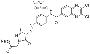 disodium 4-[[4-(2,3-dichloroquinoxaline-6-carboxamido)-2-sulphonatophenyl]azo]-3-methyl-5-oxo-2-pyrazolin-1-acetate Struktur