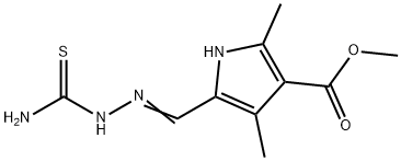 1H-Pyrrole-3-carboxylicacid,5-[[(aminothioxomethyl)hydrazono]methyl]-2,4-dimethyl-,methylester(9CI) Struktur