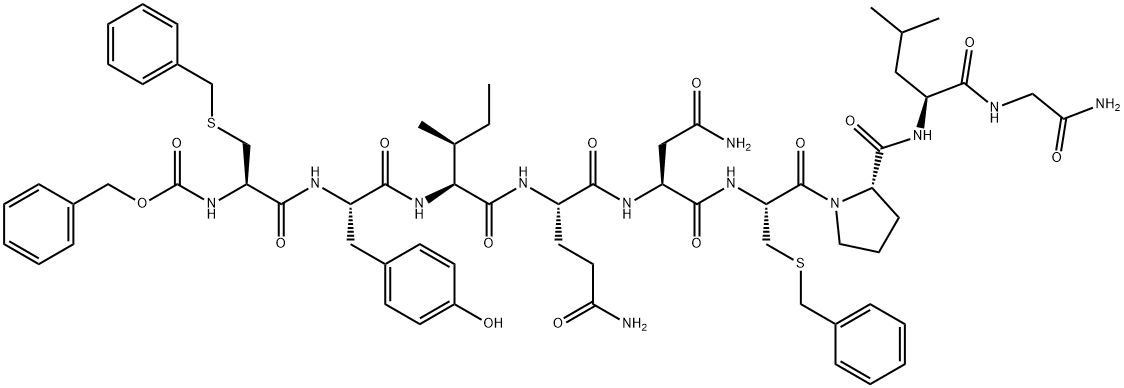 S-benzyl-N-(benzyloxycarbonyl)-L-cysteinyl-L-tyrosyl-L-isoleucyl-L-glutaminyl-L-asparaginyl-S-benzyl-L-cysteinyl-L-prolyl-L-leucylglycinamide  Struktur