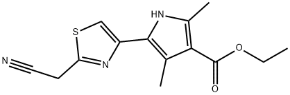 1H-Pyrrole-3-carboxylicacid,5-[2-(cyanomethyl)-4-thiazolyl]-2,4-dimethyl-,ethylester(9CI) Struktur