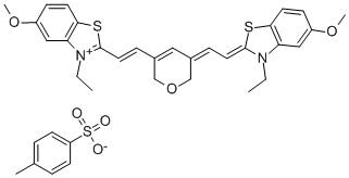 3-ETHYL-2-((E)-2-[5-((Z)-2-[3-ETHYL-5-METHOXY-1,3-BENZOTHIAZOL-2(3H)-YLIDENE]ETHYLIDENE)-2H-PYRAN-3(6H)-YL]ETHENYL)-5-METHOXY-1,3-BENZOTHIAZOL-3-IUM 4-METHYLBENZENESULFONATE Struktur