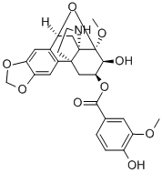 8β,10β-Epoxy-8-methoxy-2,3-[methylenebis(oxy)]hasubanan-6β,7β-diol 6-(4-hydroxy-3-methoxybenzoate) Struktur