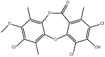 2,4,7-Trichloro-3-hydroxy-8-methoxy-1,6,9-trimethyl-11H-dibenzo[b,e][1,4]dioxepin-11-one Struktur