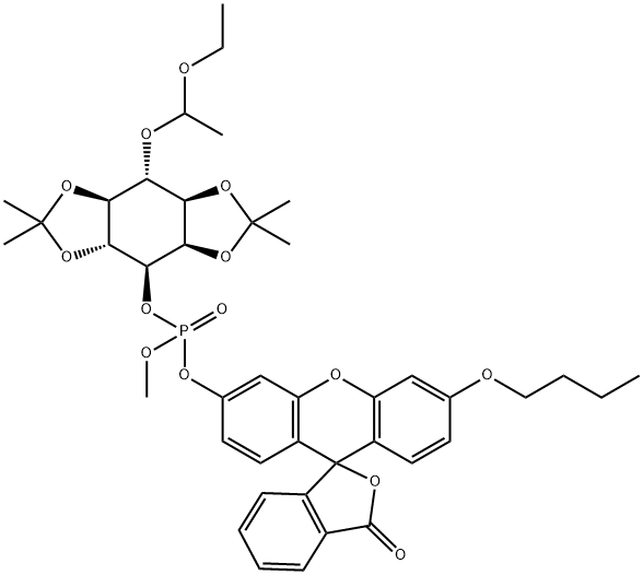 O-METHYL-O-(N-BUTYLFLUORESCEIN)-O-{3-[6-O-(D,L-1-ETHOXYETHYL)-1,2:4,5-BIS-O-(1-METHYLETHYLIDENE)-D,L-MYO-INOSITOL]}PHOSPHATE Struktur