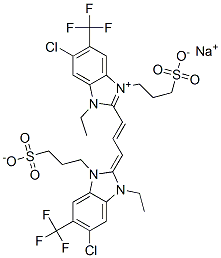 1H-Benzimidazolium, 6-chloro-2-[3-[5-chloro-3-ethyl-1,3-dihydro-1-(3-sulfopropyl)-6-(trifluoromethyl)-2H-benzimidazol-2-ylidene]-1-propenyl]-1-ethyl-3-(3-sulfopropyl)-5-(trifluoromethyl)-, hydroxide, inner salt, sodium salt  Struktur