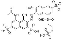 tetrahydrogen [5-acetamido-4-hydroxy-3-[[1-hydroxy-6-sulpho-8-[[2-(sulphooxy)ethyl]sulphonyl]-2-naphthyl]azo]naphthalene-2,7-disulphonato(6-)]cuprate(4-) Struktur