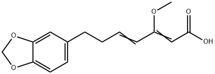 3-Methoxy-7-[3,4-(methylenebisoxy)phenyl]-2,4-heptadienoic acid Struktur