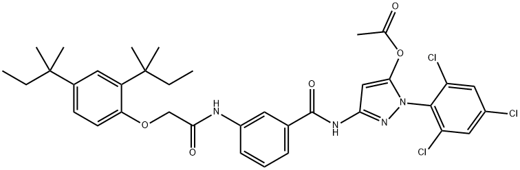 3-[p-[(2,4-di-tert-pentylphenoxy)acetamido]benzamido]-1-(2,4,6-trichlorophenyl)-1H-pyrazol-5-yl acetate Struktur