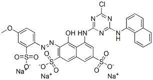 5-[[4-Chloro-6-(1-naphthalenylamino)-1,3,5-triazin-2-yl]amino]-4-hydroxy-3-[(4-methoxy-2-sulfophenyl)azo]2,7-naphthalenedisulfonic acid, trisodium salt Struktur