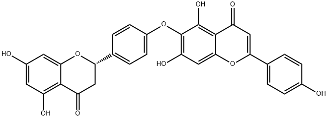 2-[4-[[5,7-Dihydroxy-2-(4-hydroxyphenyl)-4-oxo-4H-1-benzopyran-6-yl]oxy]phenyl]-2,3-dihydro-5,7-dihydroxy-4H-1-benzopyran-4-one Struktur