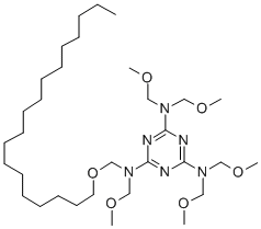 N,N,N',N',N''-pentakis(methoxymethyl)-N''-[(octadecyloxy)methyl]-1,3,5-triazine-2,4,6-triamine Struktur