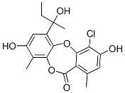 4-Chloro-3,8-dihydroxy-6-(1-hydroxy-1-methylpropyl)-1,9-dimethyl-11H-dibenzo[b,e][1,4]dioxepin-11-one Struktur