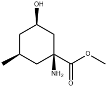 Cyclohexanecarboxylic acid, 1-amino-3-hydroxy-5-methyl-, methyl ester, Struktur