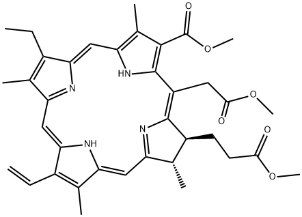 methyl (2S-trans)-13-ethyl-2,3-dihydro-18-(methoxycarbonyl)-20-(2-methoxy-2-oxoethyl)-3,7,12,17-tetramethyl-8-vinyl-21H,23H-porphine-2-propionate Struktur