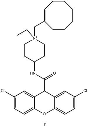 1,4-CIS-1-(1-CYCLOOCTEN-1-YLMETHYL)-4-[[(2,7-DICHLORO-9H-XANTHEN-9-YL)CARBONYL]AMINO]-1-ETHYLPIPERIDINIUM IODIDE Struktur