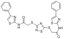 2-{[3-({2-oxo-2-[(4-phenyl-1,3-thiazol-2-yl)amino]ethyl}sulfanyl)-1,2,4-thiadiazol-5-yl]sulfanyl}-N-(4-phenyl-1,3-thiazol-2-yl)acetamide Struktur