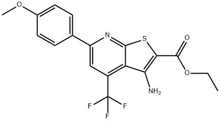 ethyl 3-amino-6-(4-methoxyphenyl)-4-(trifluoromethyl)thieno[2,3-b]pyridine-2-carboxylate Struktur