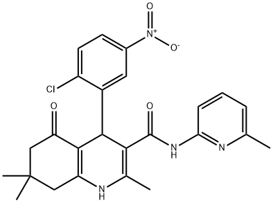 4-{2-chloro-5-nitrophenyl}-2,7,7-trimethyl-N-(6-methyl-2-pyridinyl)-5-oxo-1,4,5,6,7,8-hexahydro-3-quinolinecarboxamide Struktur