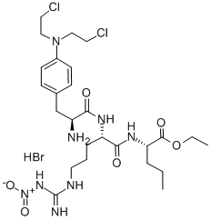 ethyl N-[N2-[3-[bis(2-chloroethyl)amino]-3-phenyl-L-alanyl]-N5-[imino(nitroamino)methyl]-L-ornithyl]-L-norvalinate monohydrobromide Struktur