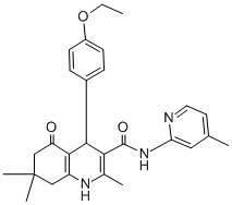 4-(4-ethoxyphenyl)-2,7,7-trimethyl-N-(4-methyl-2-pyridinyl)-5-oxo-1,4,5,6,7,8-hexahydro-3-quinolinecarboxamide Struktur