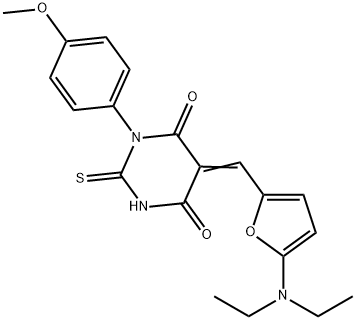 4,6(1H,5H)-Pyrimidinedione,  5-[[5-(diethylamino)-2-furanyl]methylene]dihydro-1-(4-methoxyphenyl)-2-thioxo- Struktur