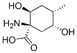 Cyclohexanecarboxylic acid, 1-amino-2,5-dihydroxy-4-methyl-, (1R,2S,4S,5R)- Struktur