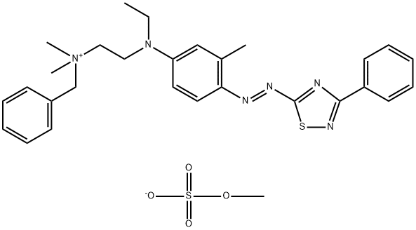 benzyl[2-[ethyl[3-methyl-4-[(3-phenyl-1,2,4-thiadiazol-5-yl)azo]phenyl]amino]ethyl]dimethylammonium methyl sulphate Struktur