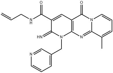 N-allyl-2-imino-10-methyl-5-oxo-1-(3-pyridinylmethyl)-1,5-dihydro-2H-dipyrido[1,2-a:2,3-d]pyrimidine-3-carboxamide Struktur