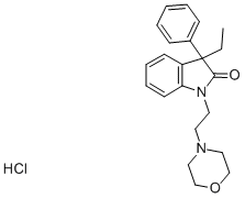 1,3-Dihydro-3-ethyl-1-(2-(4-morpholinyl)ethyl)-3-phenyl-2H-indol-2-one  monohydrochloride Struktur