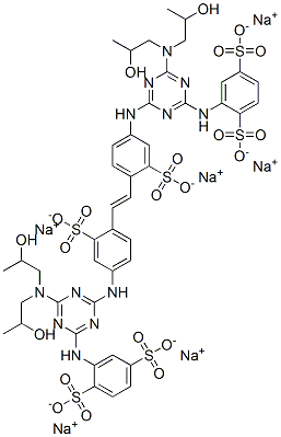 Hexasodium 2,2'-[vinylenebis[(3-sulfonato-4,1-phenylene)imino[6-[bis (2-hydroxypropyl)amino]-1,3,5-triazine-4,2-diyl]imino]]bis(benzene- 1,4-disulfonate) Struktur