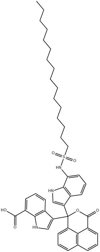 3-[1-[7-[(hexadecylsulphonyl)amino]-1H-indol-3-yl]-3-oxo-1H,3H-naphtho[1,8-cd]pyran-1-yl]-1H-indole-7-carboxylic acid Struktur