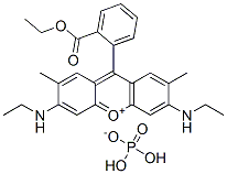 9-[2-(ethoxycarbonyl)phenyl]-3,6-bis(ethylamino)-2,7-dimethylxanthylium dihydrogen phosphate  Struktur