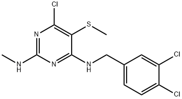 6-chloro-N~4~-(3,4-dichlorobenzyl)-N~2~-methyl-5-(methylsulfanyl)-2,4-pyrimidinediamine Struktur