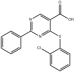 4-[(2-chlorophenyl)sulfanyl]-2-phenyl-5-pyrimidinecarboxylic acid Struktur