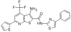 3-amino-N-(4-phenyl-1,3-thiazol-2-yl)-6-(2-thienyl)-4-(trifluoromethyl)thieno[2,3-b]pyridine-2-carboxamide Struktur