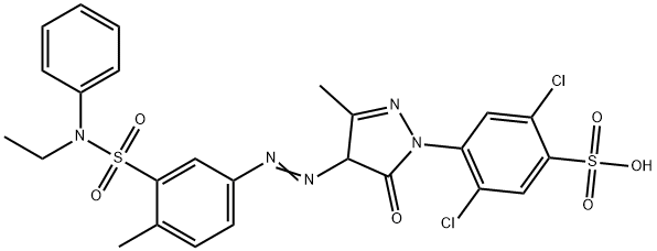 2,5-dichloro-4-[4-[[3-[(ethylphenylamino)sulphonyl]-p-tolyl]azo]-4,5-dihydro-3-methyl-5-oxo-1H-pyrazol-1-yl]benzenesulphonic acid Struktur