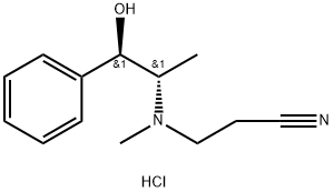 [R(R*,S*)]-3-[(2-hydroxy-1-methyl-2-phenylethyl)methylamino]propiononitrile monohydrochloride Struktur