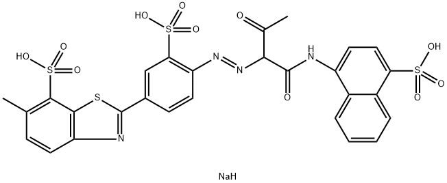 trisodium 6-methyl-2-[4-[[2-oxo-1-[[(4-sulphonato-1-naphthyl)amino]carbonyl]propyl]azo]-3-sulphonatophenyl]benzothiazole-7-sulphonate Struktur