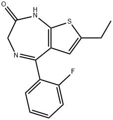 7-Ethyl-5-(2-fluorophenyl)-1,3-dihydro-2H-thieno[2,3-e]-1,4-diazepin-2-one Struktur