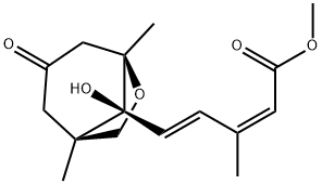 5-[(1R,5R,8S)-8-Hydroxy-1,5-dimethyl-3-oxo-6-oxabicyclo[3.2.1]octan-8-yl]-3-methyl-2,4-pentadienoic acid methyl ester Struktur