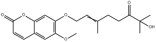 7-[(7-Hydroxy-3,7-dimethyl-6-oxo-2-octenyl)oxy]-6-methoxy-2H-1-benzopyran-2-one Struktur