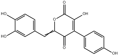 3-Hydroxy-4-(4-hydroxyphenyl)-6-[(3,4-dihydroxyphenyl)methylene]-2H-pyran-2,5(6H)-dione Struktur