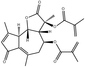 Bis(2-methylpropenoic acid)2,3,3a,4,5,7,9a,9b-octahydro-3,6,9-trimethyl-2,7-dioxoazuleno[4,5-b]furan-3,4-diyl ester Struktur