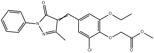 2-[2-Chloro-4-[(1,5-dihydro-3-methyl-5-oxo-1-phenyl-4H-pyrazol-4-ylidene)methyl]-6-ethoxyphenoxy]aceticacidmethylester Struktur