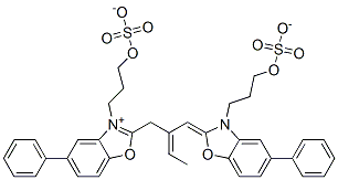 hydrogen 5-phenyl-2-[2-[[5-phenyl-3-[3-(sulphonatooxy)propyl]-3H-benzoxazol-2-ylidene]methyl]but-2-enyl]-3-[3-(sulphonatooxy)propyl]benzoxazolium Struktur