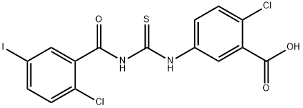 2-CHLORO-5-[[[(2-CHLORO-5-IODOBENZOYL)AMINO]THIOXOMETHYL]AMINO]-BENZOIC ACID Struktur