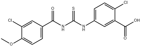 2-CHLORO-5-[[[(3-CHLORO-4-METHOXYBENZOYL)AMINO]THIOXOMETHYL]AMINO]-BENZOIC ACID Struktur